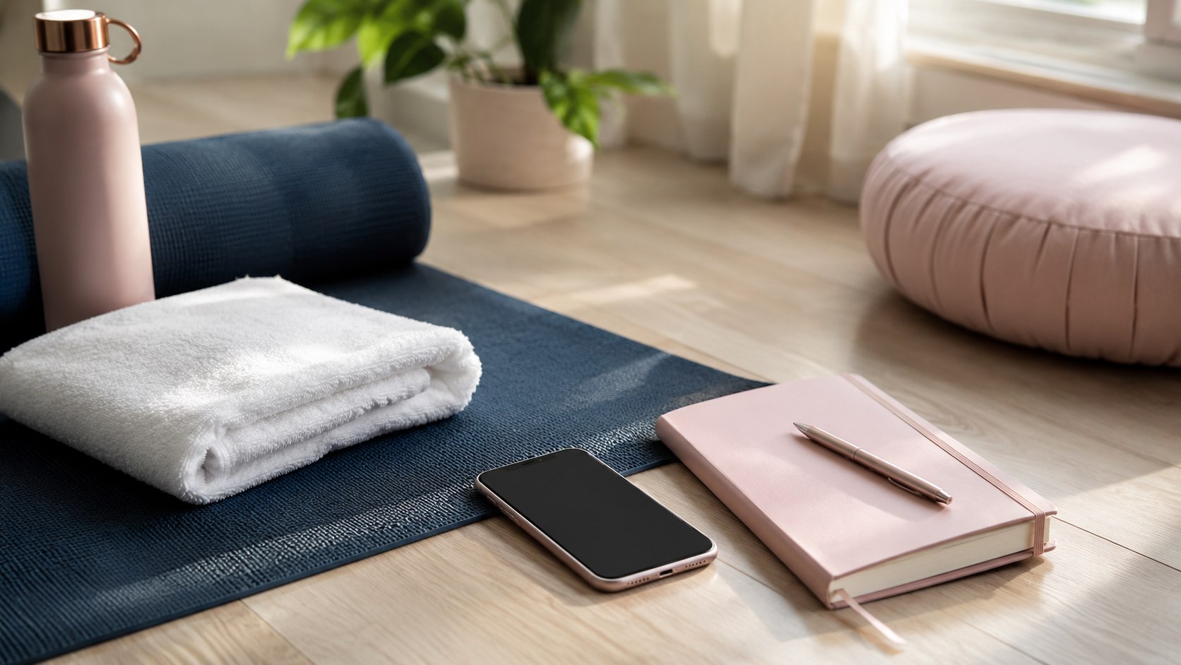 Carnet, tapis et téléphone pour organiser un cours Bulle'mouV